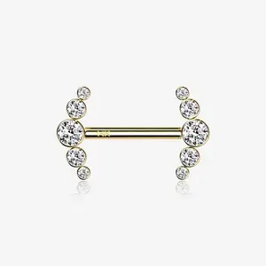 A Pair of 14 Karat Gold OneFit Threadless Sparkle Ray Multi-Gem Nipple Barbell