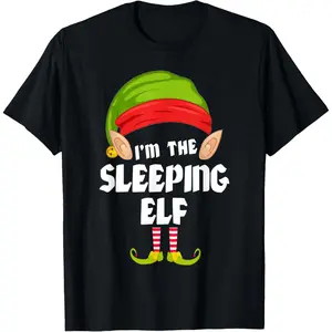Funny Sleeping Elf Matching Family Group PJ Christmas T-Shirt