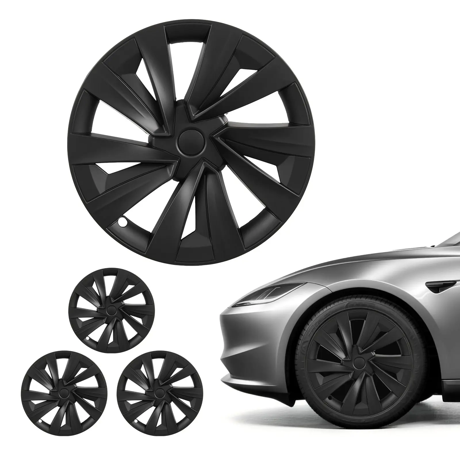 【Summerfinds】VEVOR 19-Inch R19 Snap-On ABS Hubcaps Wheel Covers (Set of 4) for 2025 Tesla Model Y, OEM-Style 10-Spoke Matte Black Pre-Taped Rim Guards, Sturdy Full-Cover Car Accessories, Easy-Install Scratch Guards