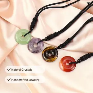 [Quiet Light] Pi Stone Pendant Necklace — Protection • Calm • Clarity • Grounding | Crystal Donut Necklace