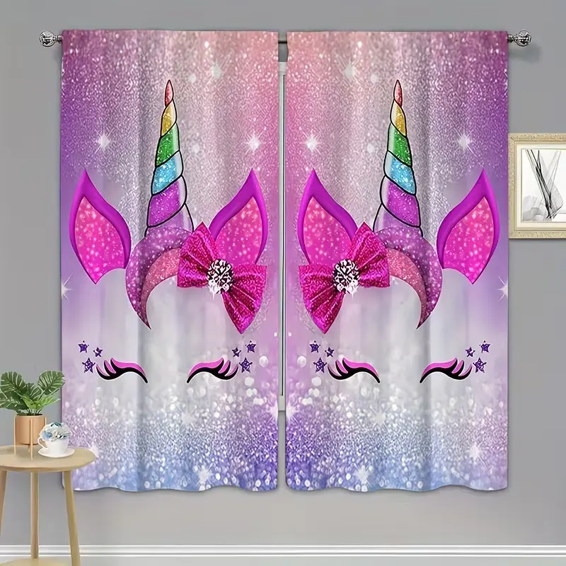 2 pieces, installed by pocket rod method, digital dream unicorn printed window drapes, Home Decorative Curtain, suitable for living room, closet, bedroom, study, dining room and home decoration.