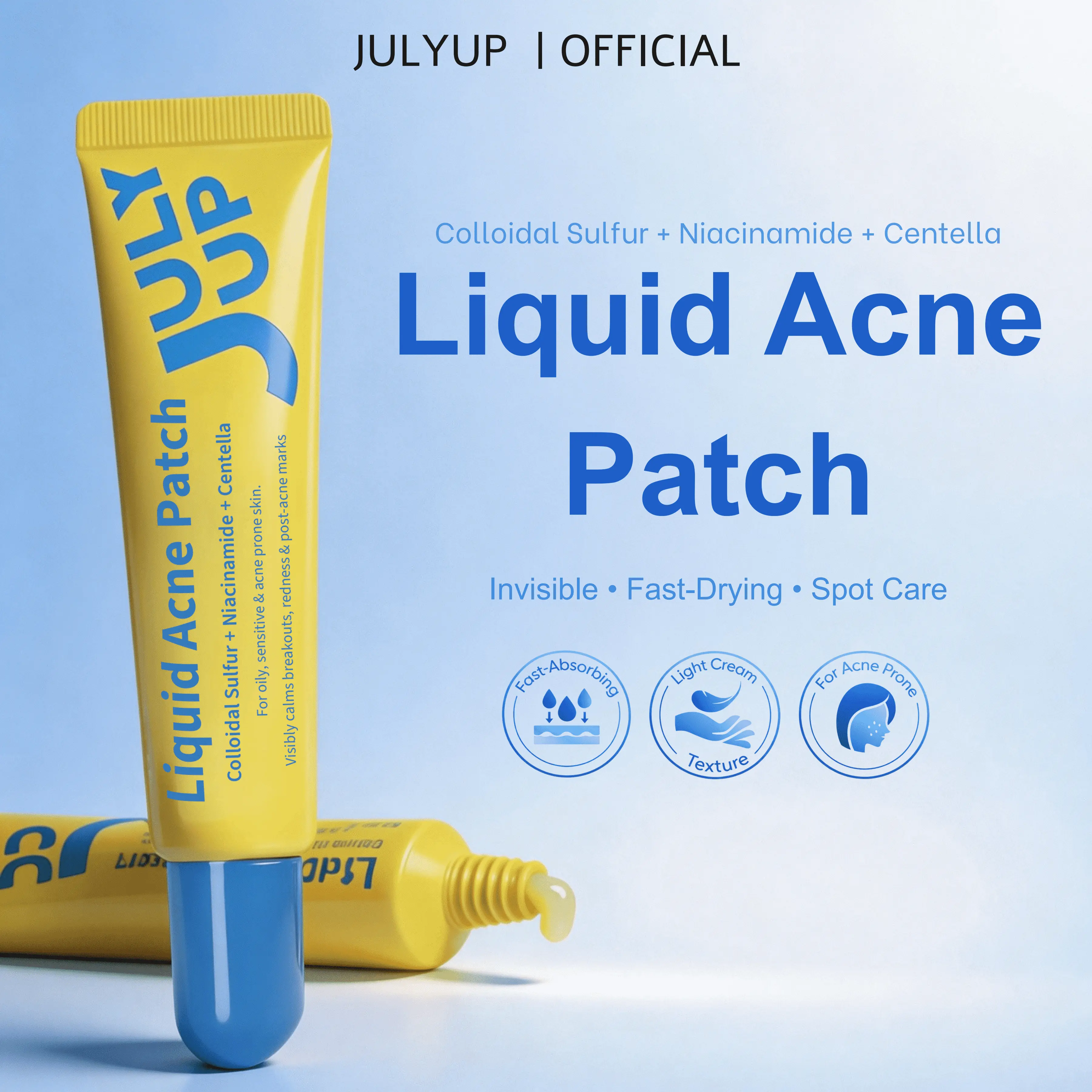 JULYUP Liquid Pimple Patch - Invisible Spot Treatment with Colloidal Sulfur & Niacinamide for Acne-Prone & Sensitive Skin, Fast-Acting Redness & Dark Spot Remedy, Remedy For Dark Spots