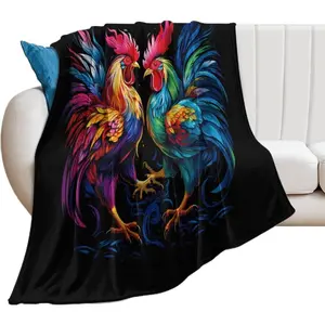 Roosters Fighting Cockfighting Throw Blanket Flannel Blankets Soft Bed Blanket Cover Blanket Couch Blanket for All Seasons 70"x80"
