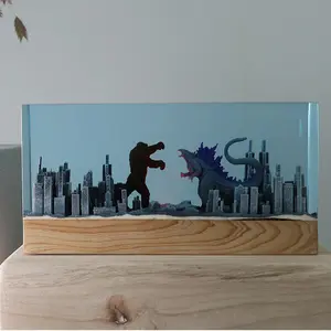 Handmade Godzilla Resin Lamp Decorative LED Light Atomic Breath Monster Night Light with USB Port Variable Lights Game Lovers Home Decor Bedside Nightlight Desktop Decorations Christmas Birthday Gifts for Boys
