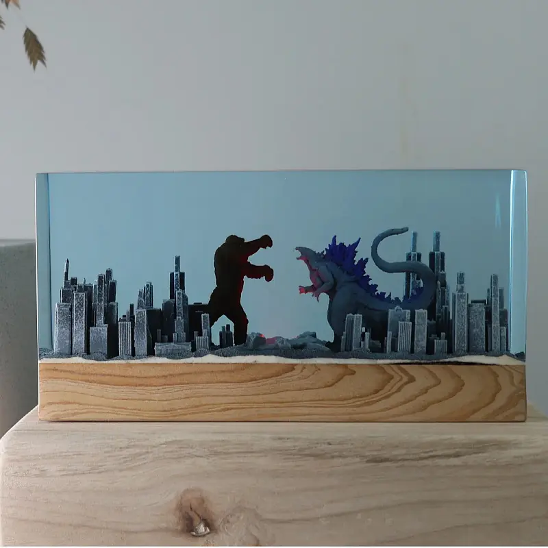 Handmade Godzilla Resin Lamp Decorative LED Light Atomic Breath Monster Night Light with USB Port Variable Lights Game Lovers Home Decor Bedside Nightlight Desktop Decorations Christmas Birthday Gifts for Boys