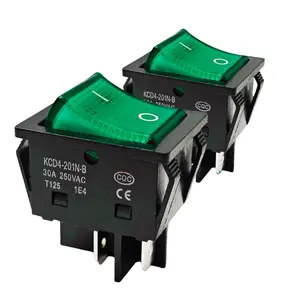 Heavy Duty 30A 250V KCD4 DPST 4 Pin Green Lighted ON-OFF Rocker Toggle Switch, 120V T125 - 2 Pack (Green)