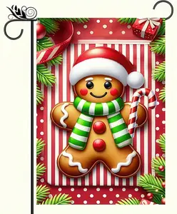 Double-Sided 12x18 Christmas Gingerbread Winter Garden Flag - Welcome Banner for Outdoor Lawn & Courtyard Decoration