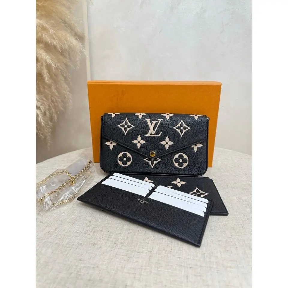 Pre-owned Louis Vuitton Felicie Pochette in Black and Beige Bicolor Monogram Empreinte XJ001