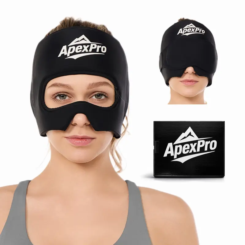 ApexPro Unisex Anti-Allergic 360° Ice Head Wrap - Adult Therapy Headache Cap with Detachable Versatile Reusable Gel Eye Mask, Cooling, Reduces Eye Swelling, Eases Tension, Breathable, Hot-Cold Use, One Size Fits All, All Seasons Gift for Busy Parents