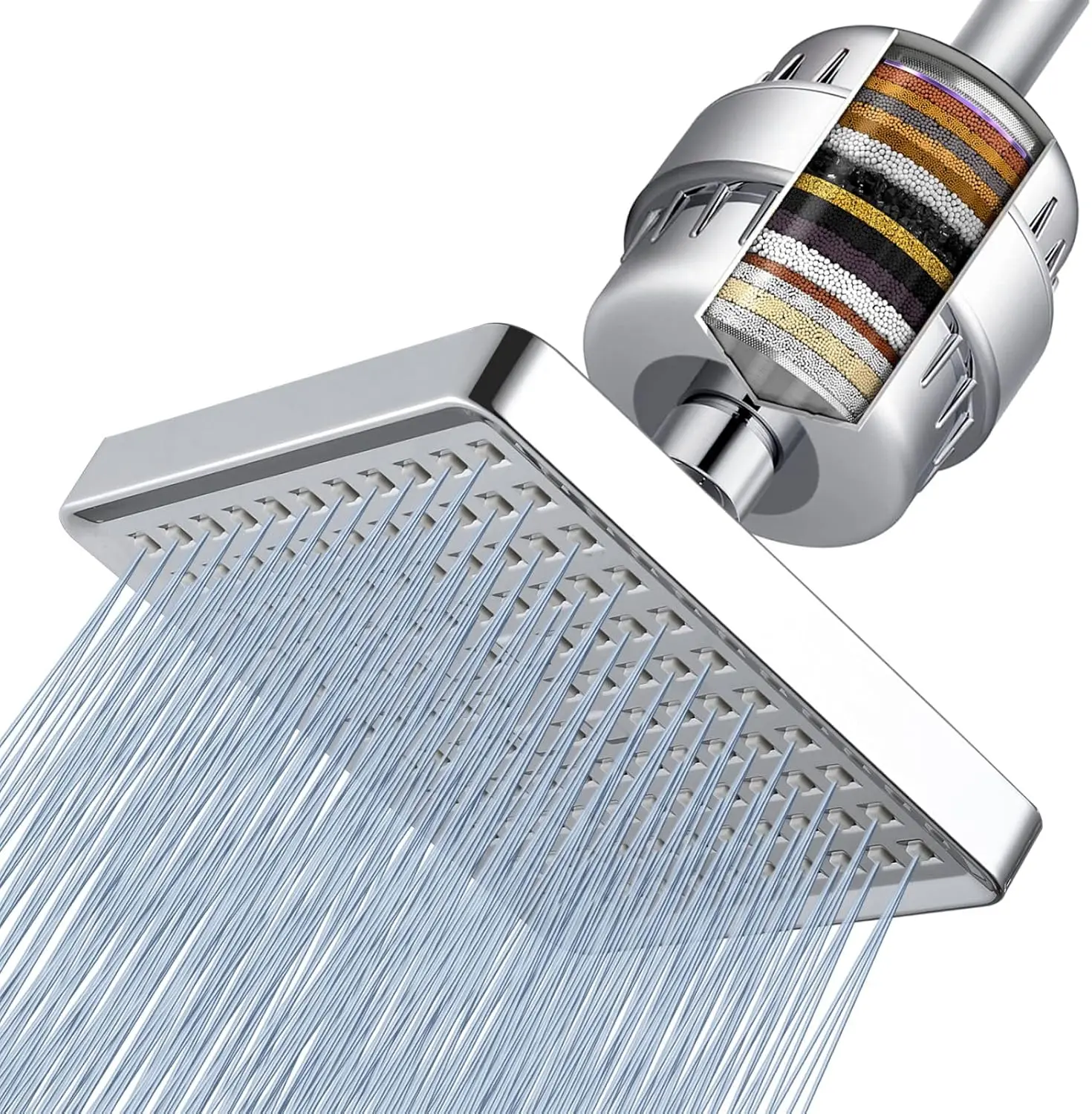 Holengs High Pressure Output Filtered Shower Head, 20-Stage Luxury Rainfall Shower Filter for Hard Water to Remove Chlorine and Harmful Substances, 6 Inch High Pressure Square Shower Head, Bathroom Accessories