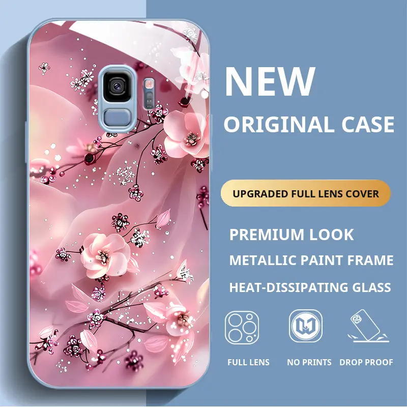 Compatible with Samsung Galaxy S9 Case, FLORAL LUX GLITTER Aesthetic Pattern Phone Cover, Shockproof Protective Case HNNYHBL-0783
