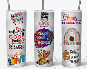 20 oz Skinny Tumbler Rainbow Glitter Teacher Tumbler, Teach Love Inspire Sublimation Crayon Tumbler Teacher Life Tumbler