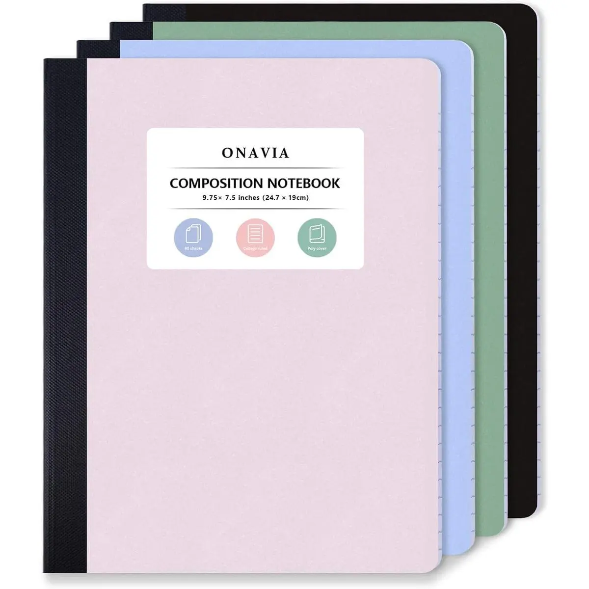 Plastic Composition Notebook College Ruled, 160 Pages, Assorted | 80 ct, 9.75 x 7.5 in, Poly Comp Books, Waterproof, Durable, Sewn Binding, School Notebooks, Students, Note Taking