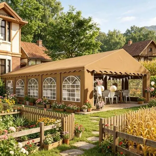 20' x 40' Large Wedding Party Tent Outdoor Canopy, 10.5' Height, 12 Windows, 2 Wide Doors, Galvanized Steel Frame, UV & Water Resistant, Brown