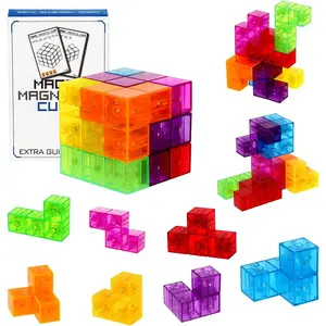 3D Puzzle Cubes Set of 7 Multi Shapes Magnetic Blocks with 54 Guide Cards Intelligence Developing and Stress Relief Fidget Toys