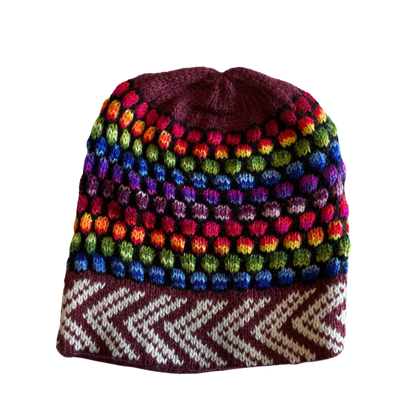 Maroon Knitted Alpaca Beanie Hat - Casual, Christmas, Daily/Evening Wear, 18-20in Circumference, 9in Height, One Size, Do Not Tumble Dry