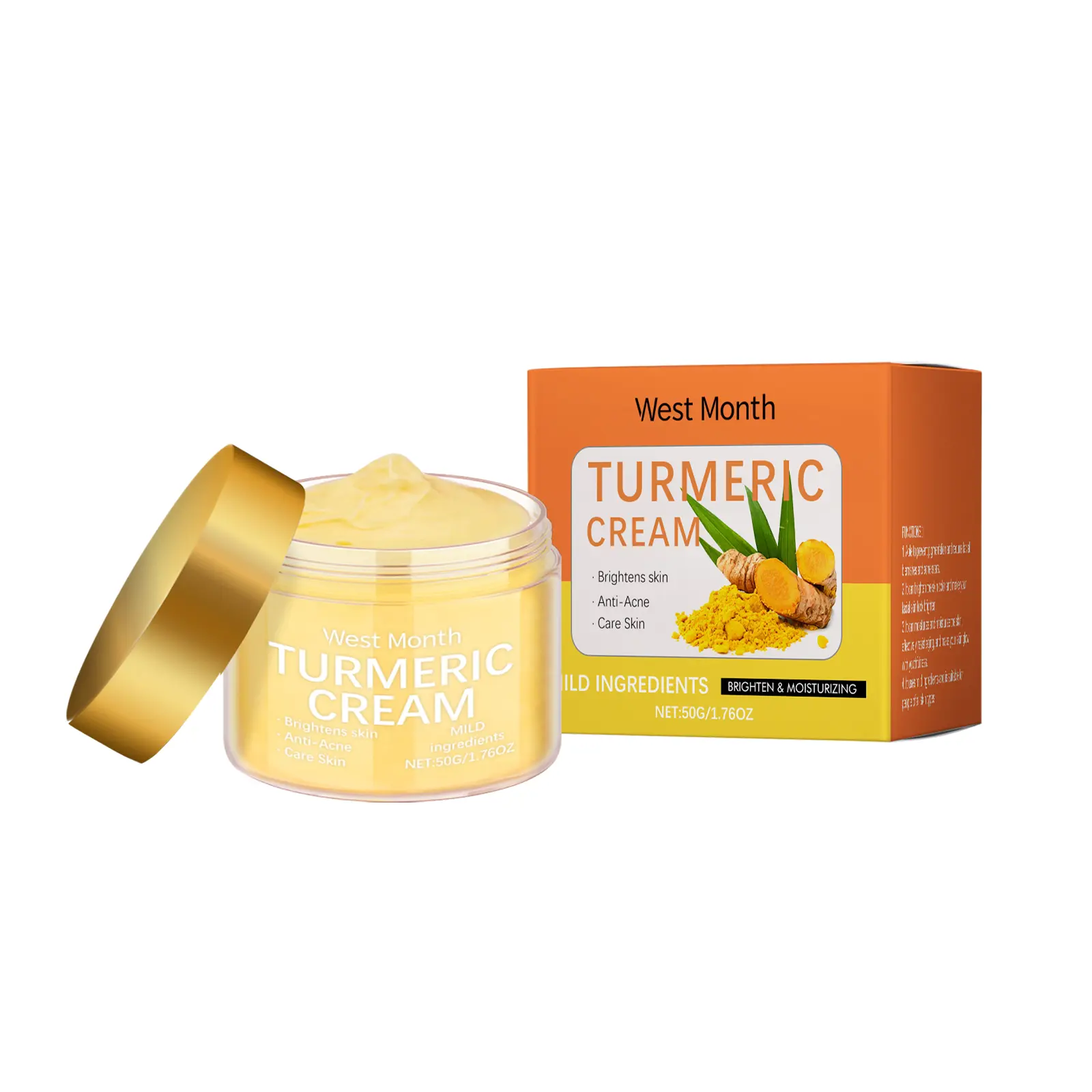 WEST MONTH Turmeric Anti-Acne Face Cream, Daily Moisturizer with Glycerin & Tea Tree Oil to Brighten & Even Skin Tone, Moisturizers, Facial, Brightening, Even Out Skin Tone & Texture, Hydrating, Blemishes & Blackheads, Skin-Friendly