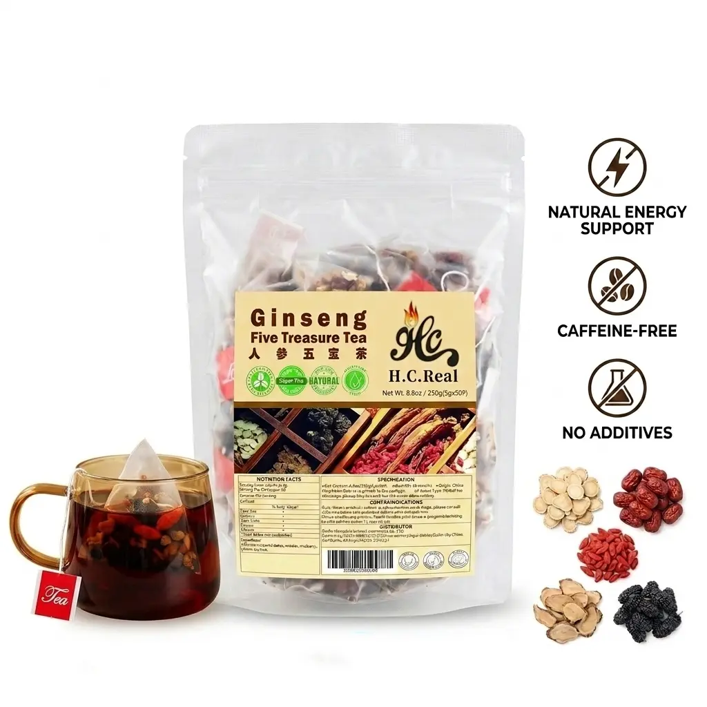 5-Treasure Ginseng Kidney Tea Bags, Organic Herbal Tea with Sweet Date & Goji, Natural Detox Cleanse Chinese Traditional Beverage for Men & Women, Value Pack Healthy Drink