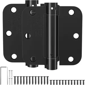 Self Closing Door Hinges 3.5 Inch 5/8'' Radius Corners, Spring Door Hinges with Adjustable Tension for Garage Front Door, Fit Left and Right Hand Door, UL Listed, Matte Black, 2 Pack