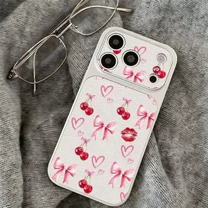 Cherry Bow Pattern TPU silicone phone case Suitable for iPhone 17 Pro Max AIR 16 15 14 13 12 11 Plus Cases Durable|Shockproof|Full Camera Protection|Anti-Scratch|Anti-Fingerprint|Slim Fit|Gift For Girlfriend/Men/Women summerwins