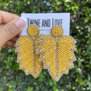 Yellow Leaf Beaded Earrings