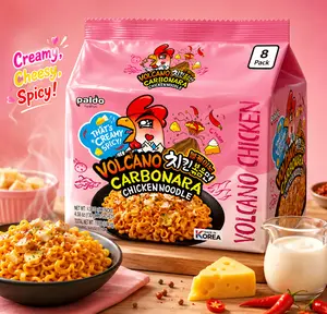 PALDO FUN & YUM Volcano Carbonara Creamy Spicy Chicken Noodle, 4.59 Ounce (Pack of 8) Cheesy Ramen