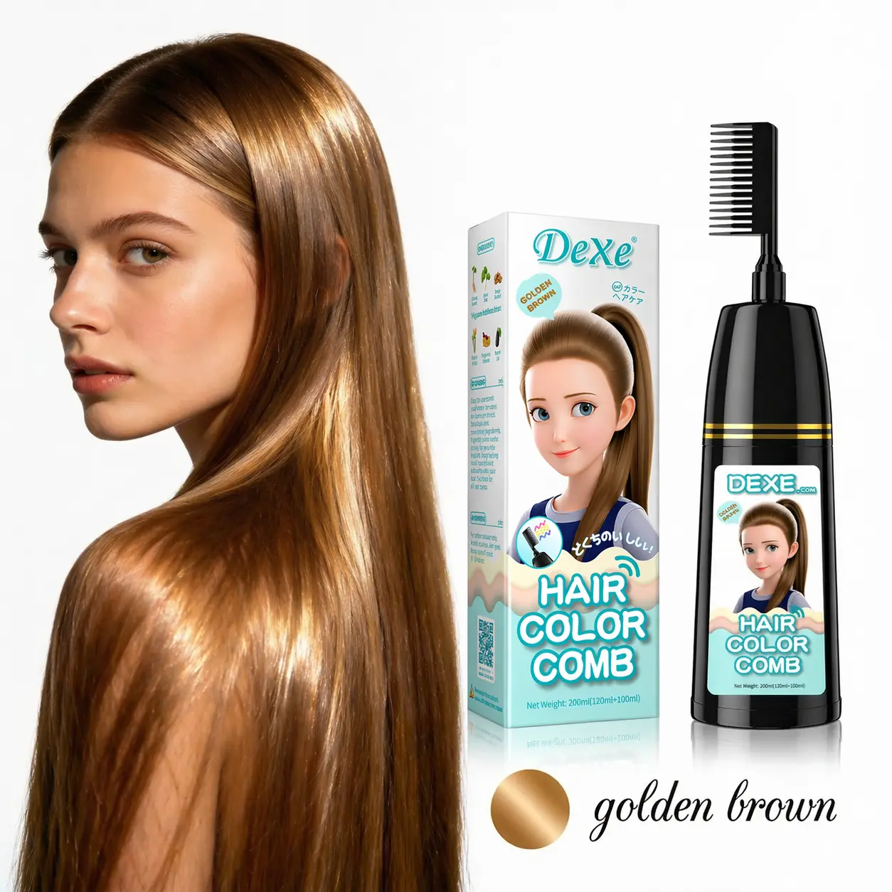 Home Use Integrated Comb Hair Dye Cream - Plant Essence, No Damage, Long-Lasting Fade-Resistant, Ash Brown Ash Blonde Highlights Color Fixation Mild