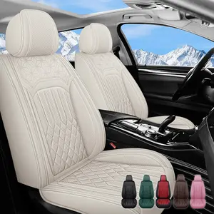 Beathable Car Seat Covers for Volkswagen Jetta Passat Tiguan Beetle ID.4, Premium Nappa Leather Automotive Seat Covers Full Set 5-Seats, Compatable with Cooled and Heated Seats All-Season Comfort