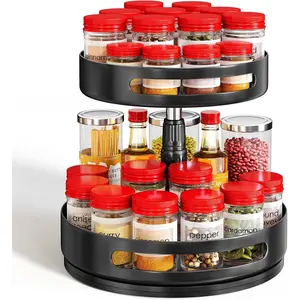 Lazy Susan Organizer  Rack - 2 Tier Height Adjustable  Organization for Cabinet, Metal Seasoning Organizer Lazy Turntable  Organizer for Table Top Pantry Kitchen Storage (10 inch)