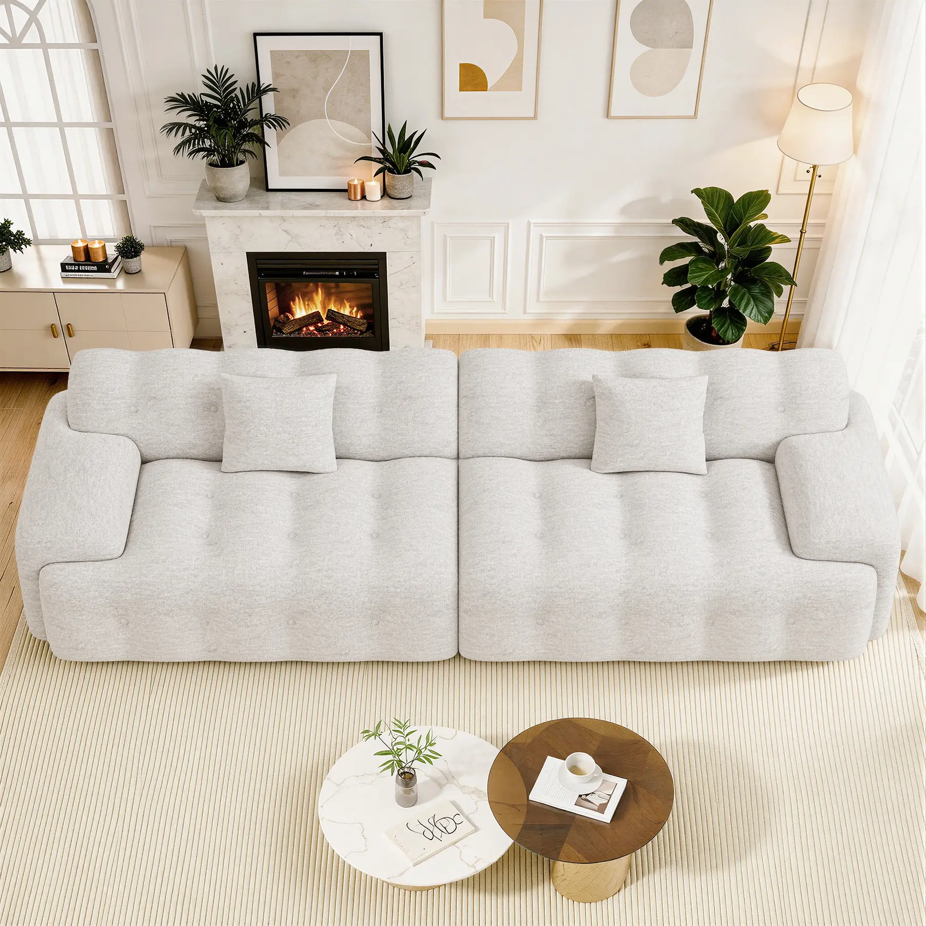 113" Width Comfy Couch - Oversized 3-Seater Chenille Cloud Sofa, 13" Wide Armrests, 26.0" Deep Seats, No Assembly Required, Modular Flexible Configuration Sofas Living Room & Bedroom Modern Furniture