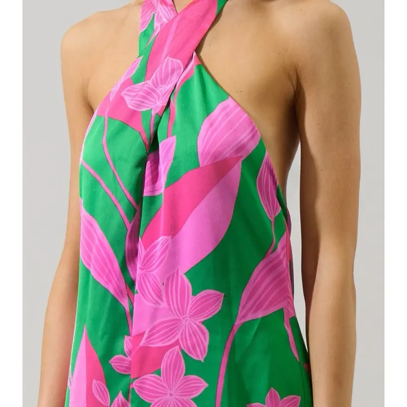 Pink/Green Halter Shift Mini Dress with Floral Pattern and Pink Trim Design - TikTok Shop Pink/Green Halter Shift Mini Dress with Floral Pattern and Pink Trim Design - TikTok Shop