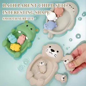 An Baby Bath Toys for Toddlers 1-3 Floating Animal Set Hippo Seal Otter with Basketball Hoop Swimming Pool Water Play Toys Gift for 2-4 Year Old Boys Girls Unisex Silicone Musical Toy Spinning Dinosaur Toy with Lights Colorful Dancing Headphones Toy