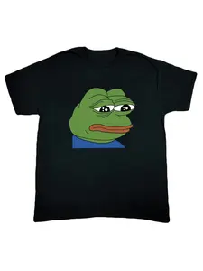 Sad Pepe Classic Print T-Shirt, Casual Loose-Fit Long Sleeve Top, Unisex Funny Design, Comfortable Daily Wear, Perfect Gift Idea