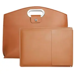 2 PCS Laptop Bag/Tote for Women - Stylish Tan Leather with Secure Buckle Closure and Spacious Design