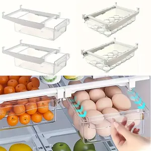 Adjustable Refrigerator Drawer Organizer Set, Transparent Pull-Out Storage Boxes for Eggs Fruits Vegetables Seafood, Hanging Installation, Fridge Storage Organizer, Stackable Fridge Organizer