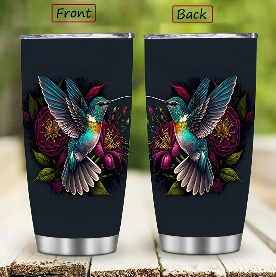 20oz Stainless Steel Insulated Travel Tumbler – Hummingbird Design Double-Wall Vacuum Coffee Mug, Car Cup Holder Friendly, Outdoor Travel Water Bottle, Perfect Birthday, Christmas, Valentine’s Day & Mother’s Day Gift