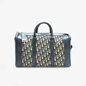 Pre-owned Dior Canvas and leather Shoulder Bags Oblique Boston Bag Navy blue and beige Good S012260225170