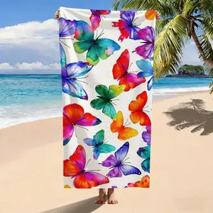 Watercolor Rainbow Butterfly Print Beach Towel, Microfiber Quick Dry Sand Free Oversized Bath Towel, Soft Absorbent for Summer Vacation, Pool, Beach, Nature Gift for Women Girls Kids
