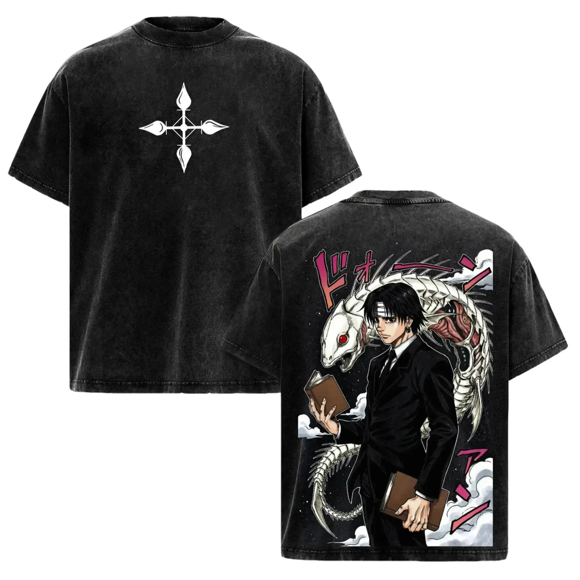 Vintage Chrollo Lucilfer Washed Graphic Tee - Hunter x Hunter HxH Anime Manga Skill Hunter Bandit's Secret Oversized Streetwear T-Shirt | Retro Anime Fan Apparel