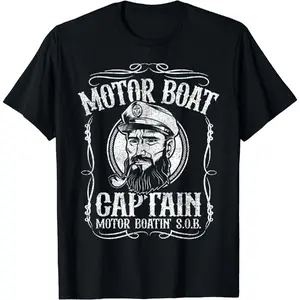 Cotton Printing Motor Boat Captain Funny Pontoon Boating Motor Boatin Lake T Shirt