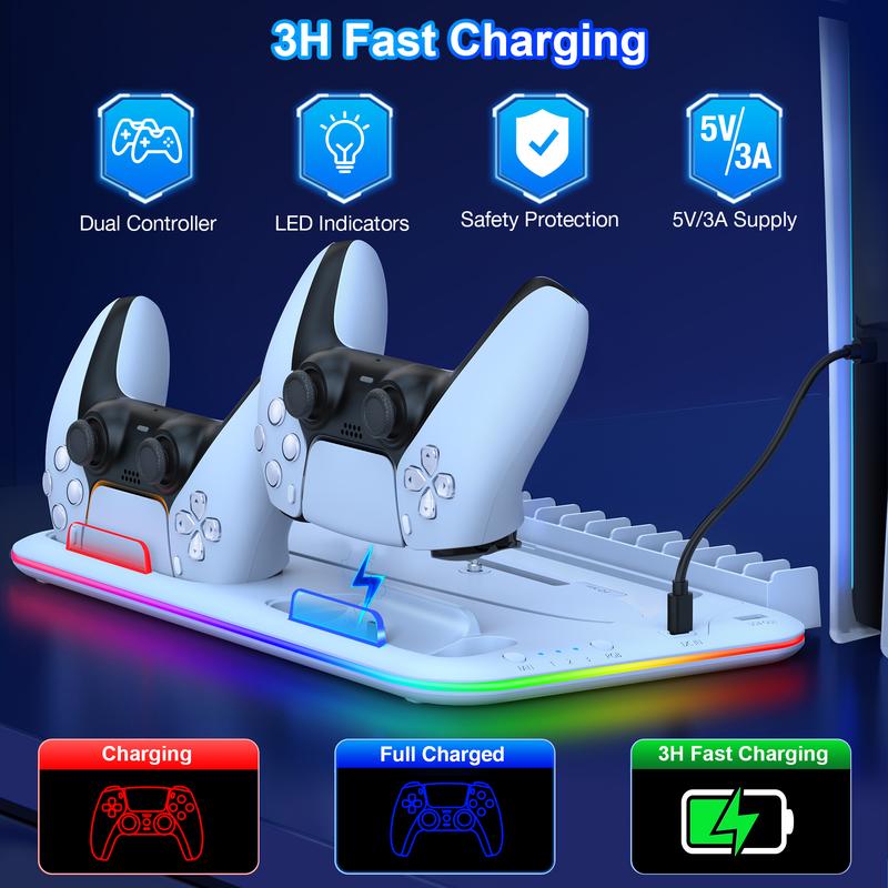 Kydlan PS5 Slim Stand and Turbo Cooling Station with Controller Charging Station for Playsation 5, PS5 Accessories Kits Incl. 3 Levels Cooling Fan, LED Light, 15 Game Slot, Headset Holder for PS5 Digital/Disc