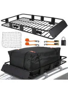 Roof Rack Carrier Basket, 64" X 39" X 6" Universal 200 Lb Heavy Duty Roof Rack With 1 Waterproof Bag, Cargo Net, 2 Pairs Of Tensioners, 1 Lock, Universal Roof Rack For SUV, Truck