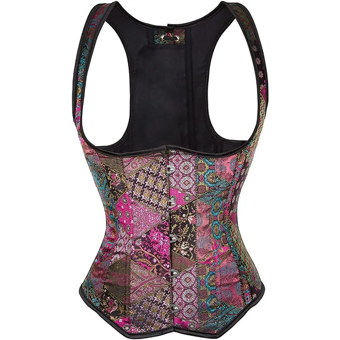 Women's Underbust Satin Boned Corset Shaper - Halter Neck, Cropped Shoulder Straps, Lace-Up Waist Cincher, Gothic Floral Victorian Lingerie - Plus Size, Cosplay, Fairy, Witch Halloween Outfits - Black, Blue, Green, White, Pink, Purple Fashion Womenswear