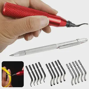 Deburring Tool Kit Handle Burr Metal Trimming Knife 15pcs Router Bit Rotary Deburr Blades Remover Hand DeburRed for Metal Work