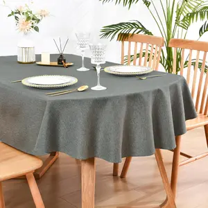 Oval Tablecloth 60 x 84 Inch Faux Linen Charcoal Dining Table Cover Water-Resistant Farmhouse Decorative Table Cloth for Outdoor Indoor Wedding Party Banquet Tabletop Decoration