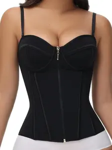 1 Count Women's Adjustable Strap Shaperwear Tops, Shapewear, Sweetheart Neckline And Front Zipper Closure Corset, Structured Boning For Waist Cinching And Tummy Control Silhouette Underwear, Push Up Bust Support Waist Trainer, For Date Nights, Yoga