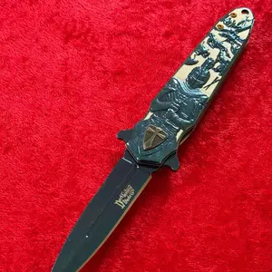 Spring assist pocket knife blue knights Templar all metal sharp
