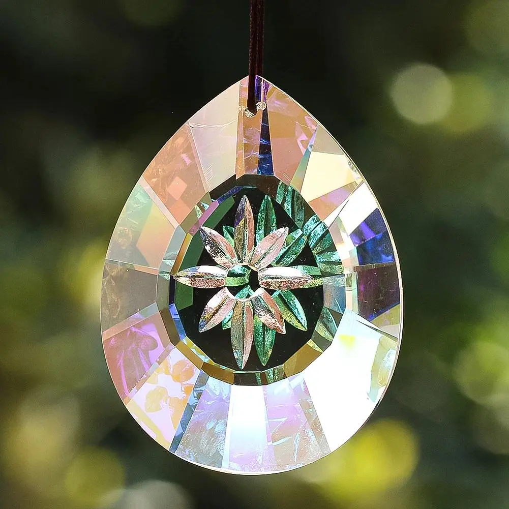 75mm/2.95inch Transparent Faceted Glass Prism - Hangable Crystal Suncatcher Reflector, Christmas Window Ornament, Home & Garden Decoration, Chandelier Flower Pendant Lightcatcher, Rainbow Maker