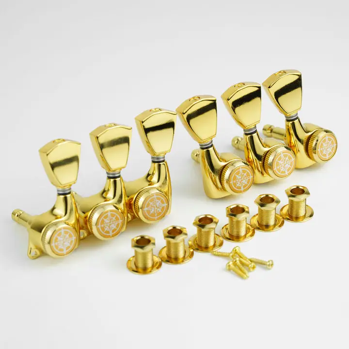 Guyker Guitar Locking Tuners (3L + 3R Handed) – 1:21 Lock String Sealed Tuning Key Pegs Machine Heads with Keystone Knob Replacement for LP, SG, TL Style Electric or Acoustic Guitars