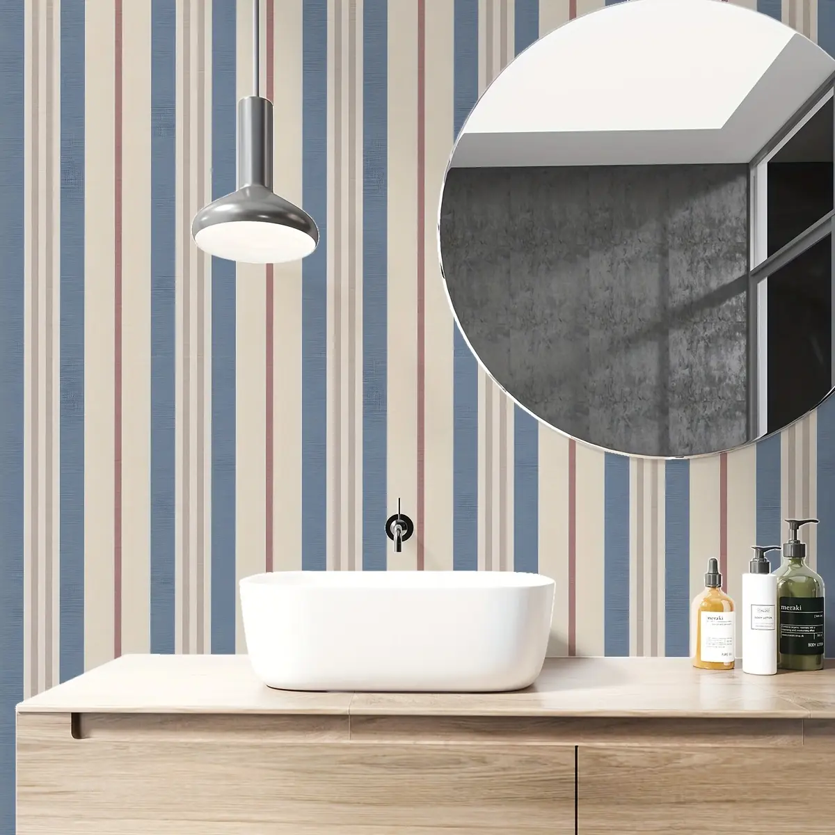 Blue Vertical Striped Self-Adhesive Peel and Stick Wallpaper Designs PVC Cuttable Closet Sticker Drawer Decal Furniture Renovation Upgrade